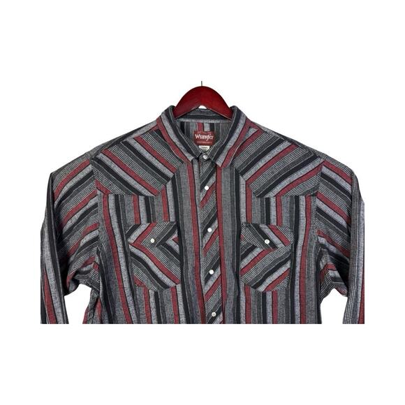 Wrangler Western Flannel Shirt Men’s 2XT Tall Red/Black Plaid Pearl Snap Cotton - Picture 2 of 13